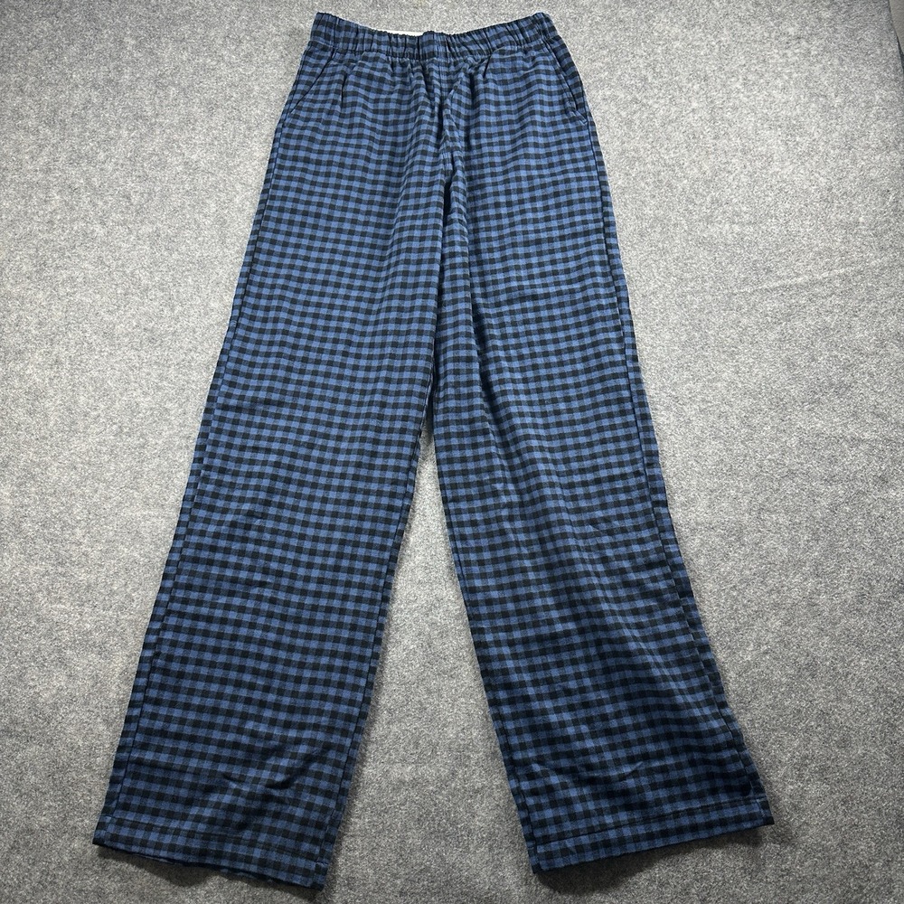 Uniqlo Flannel Pants Women S Blue Gingham Checkered Lounge Wide Leg NEW